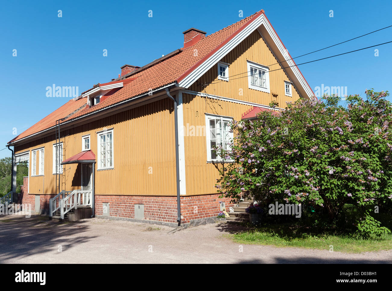 Traditional style wooden Finnish house in Annala, Helsinki, Finland