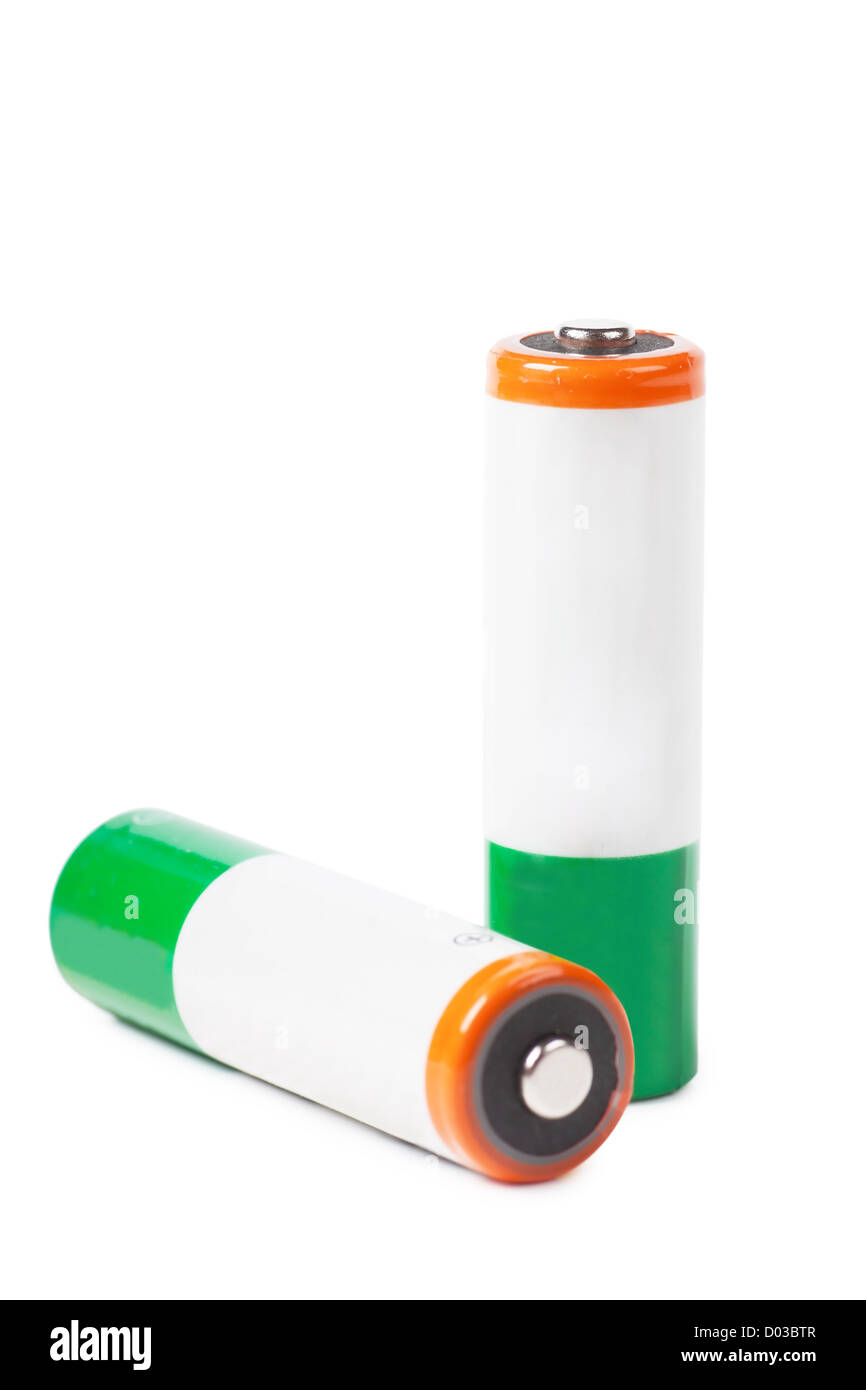 Two batteries isolated over white background Stock Photo Alamy