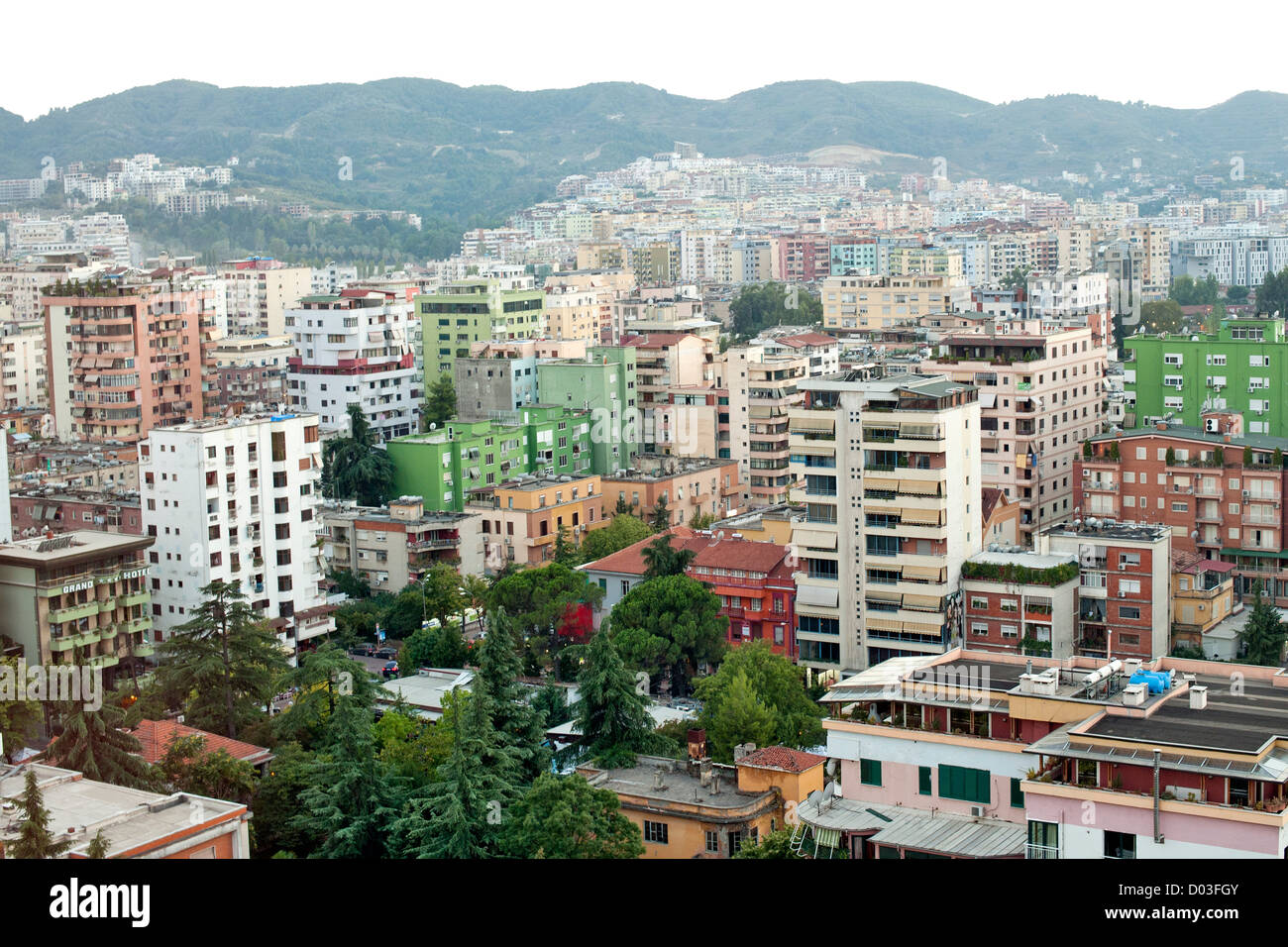 View across the city of Tirana, the capital of Albania. Stock Photo