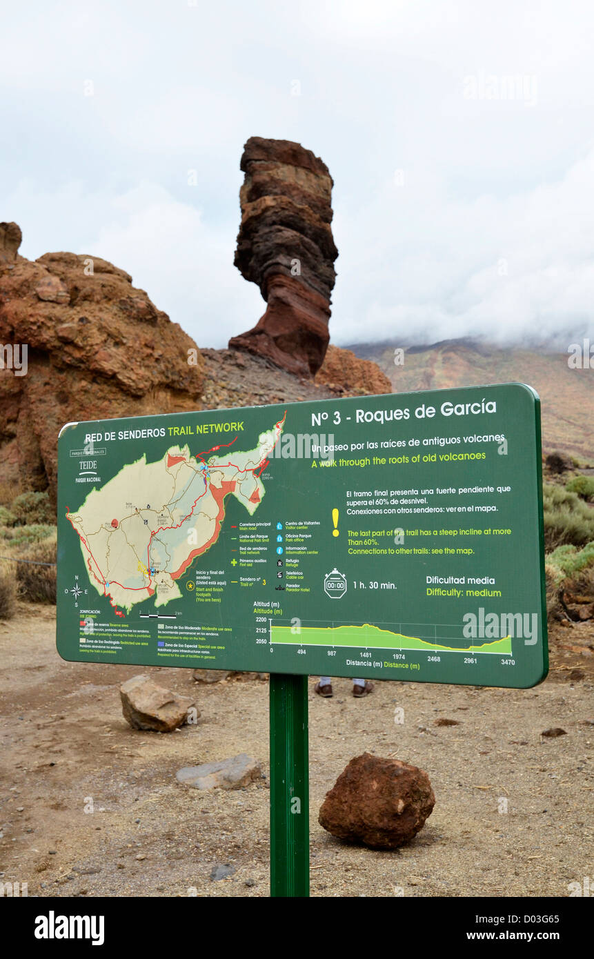 An information sign at Roques de Garcia in the Teide national park, tenerife canary islands Stock Photo