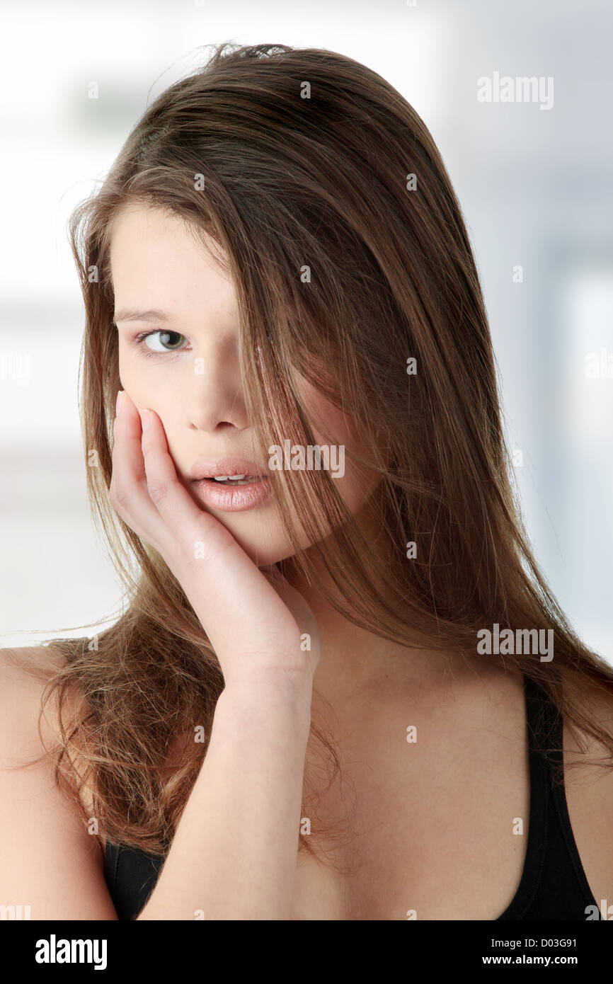 Woman portrait isolated over a white background Stock Photo - Alamy