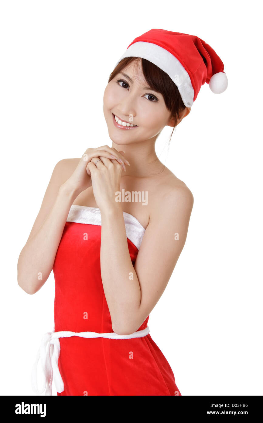 Young Christmas girl of Asian with smiling face, closeup portrait on ...