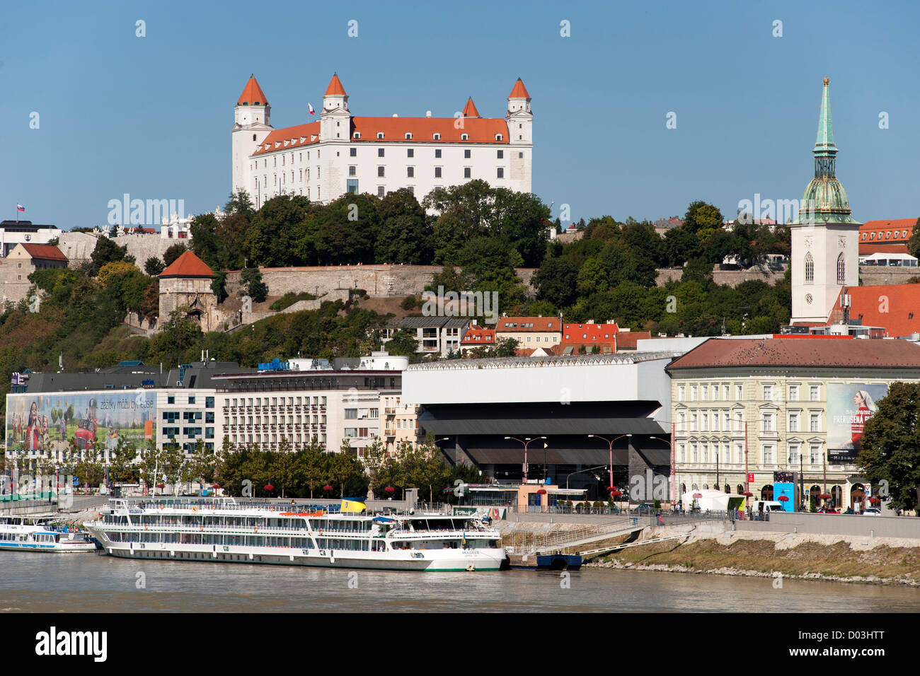 Bratislava castle, St. Martin's Cathedral and the Danube River in Bratislava, the capital of Slovakia. Stock Photo