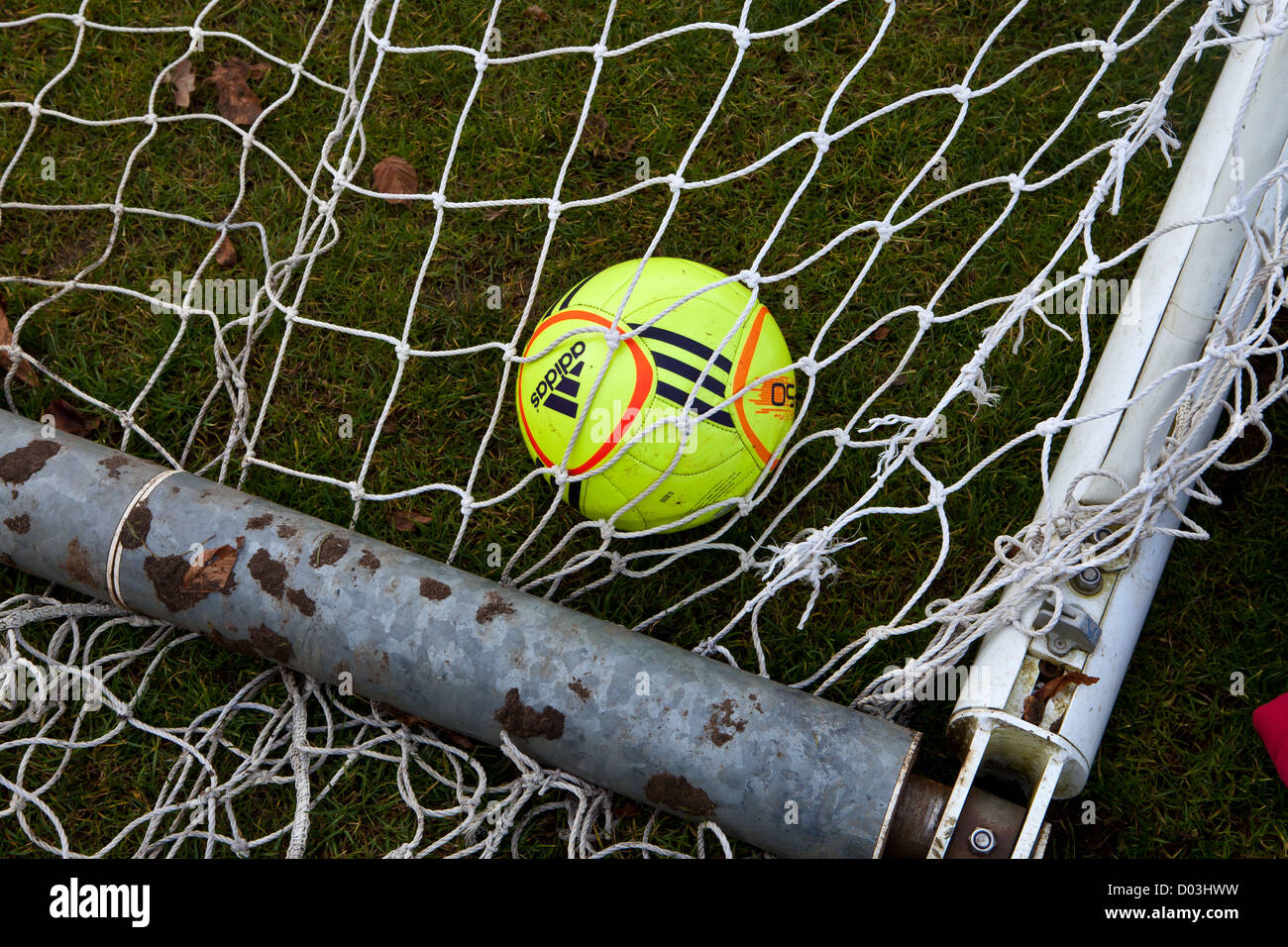 Football in back of net Stock Photo Alamy