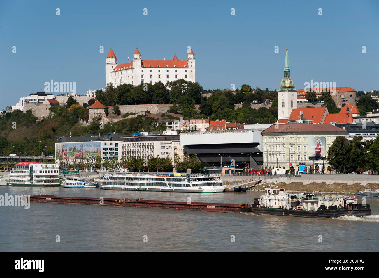 Bratislava castle, St. Martin's Cathedral and the Danube River in Bratislava, the capital of Slovakia. Stock Photo