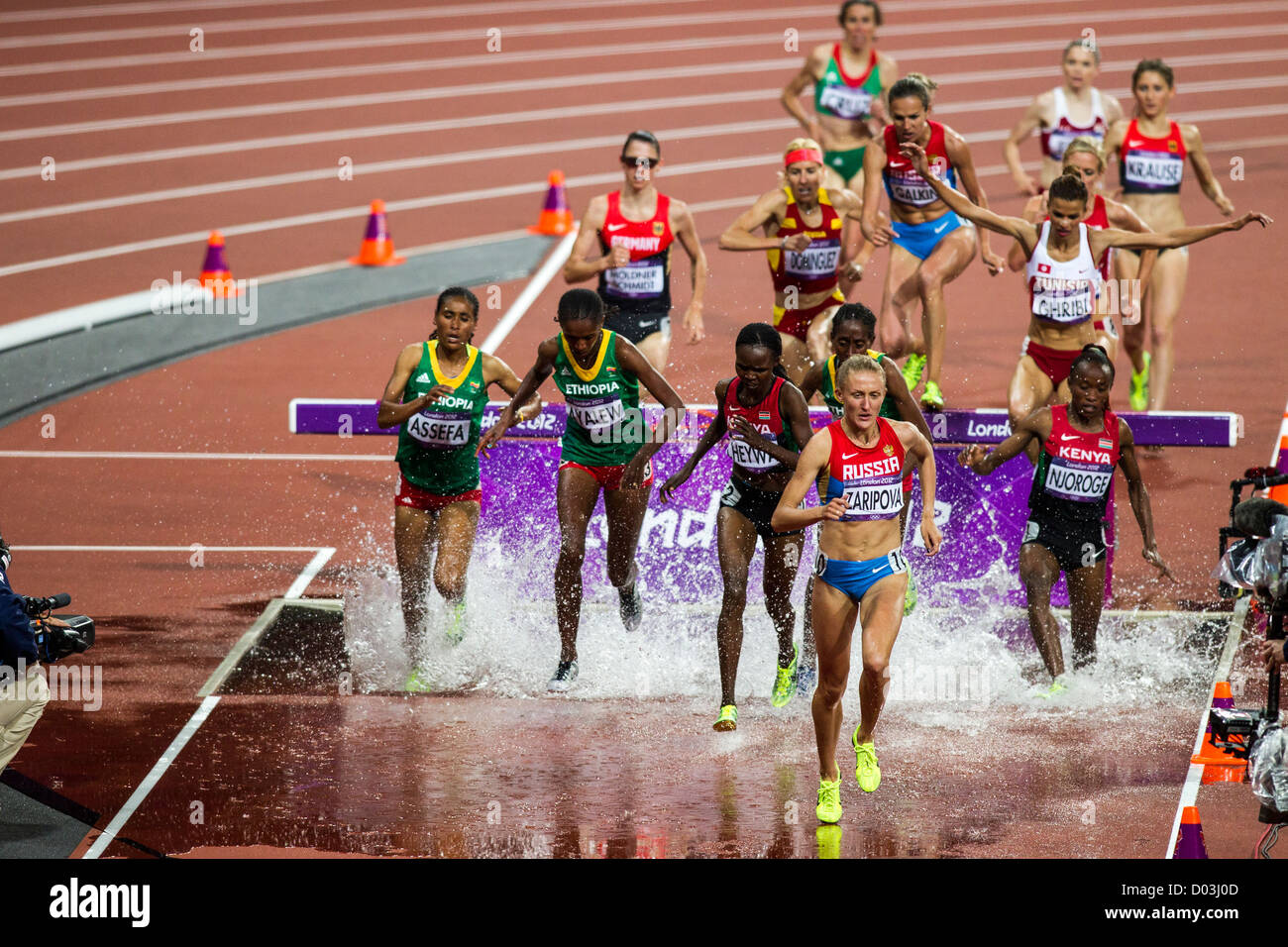 Deepest field event of the meet. 3000M Steeplechase Olympics . Action of women competing in the Women's 3000m ...