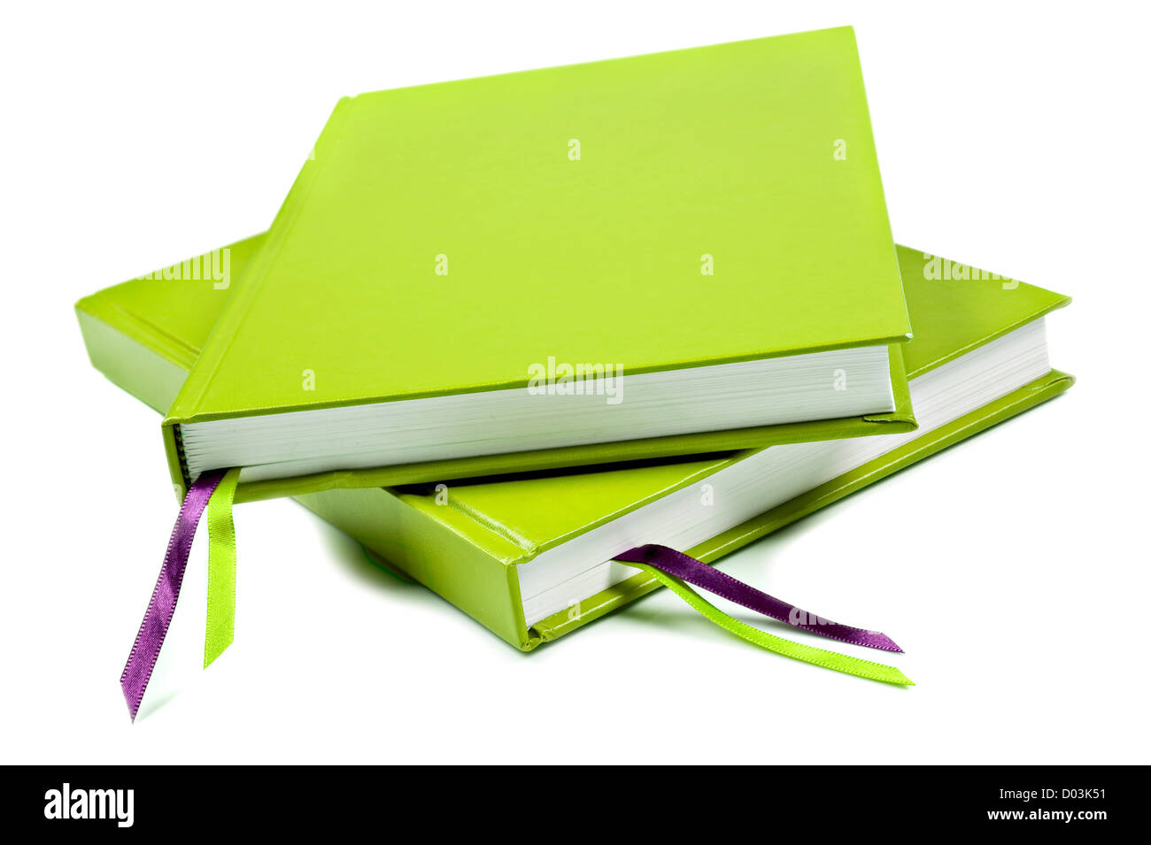 Green notebook on a pure white background with space for text Stock Photo