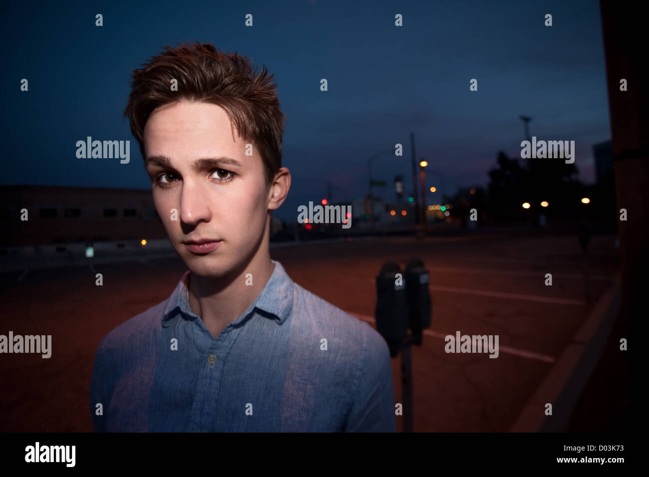 Serious young man in an outdoor location Stock Photo Alamy