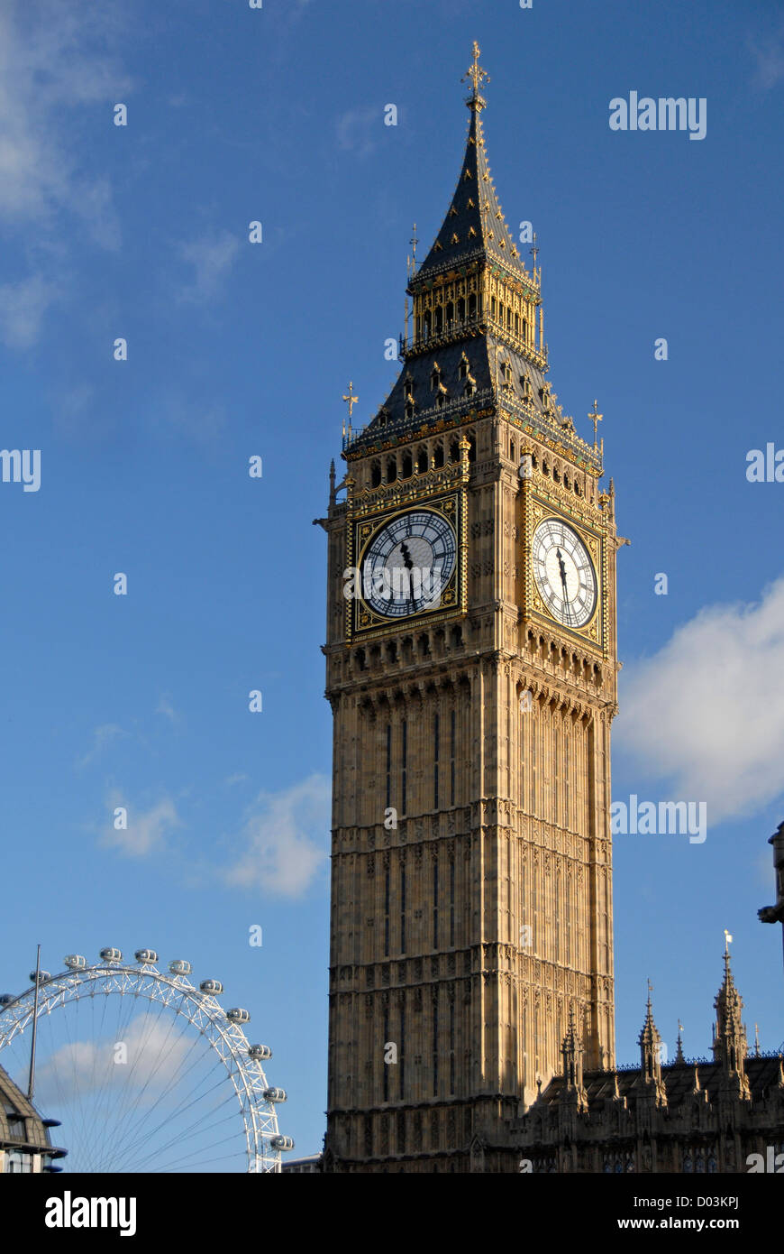 Big Ben and London Eye, London, England, United Kingdom, Europe Stock Photo