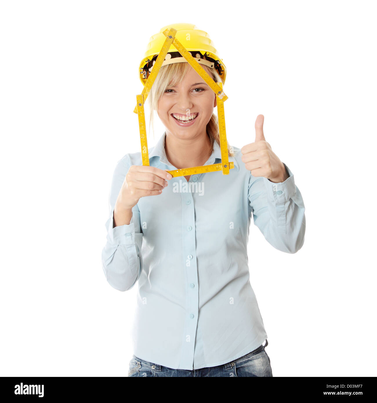 Young businesswoman with house model Stock Photo - Alamy