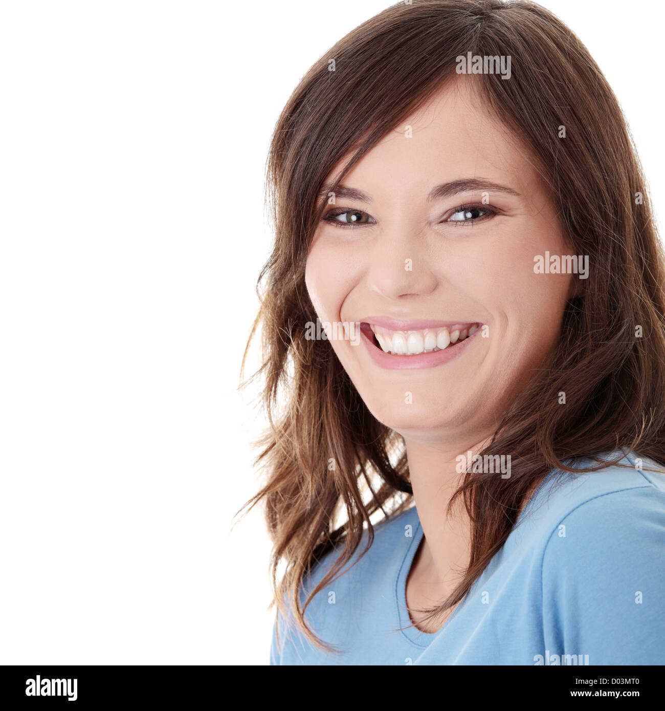Portrait of young woman isolated on white background Stock Photo - Alamy
