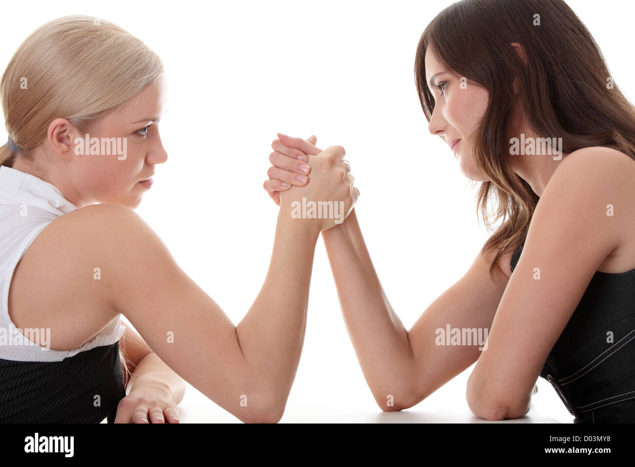 Two women hands fight Stock Photo