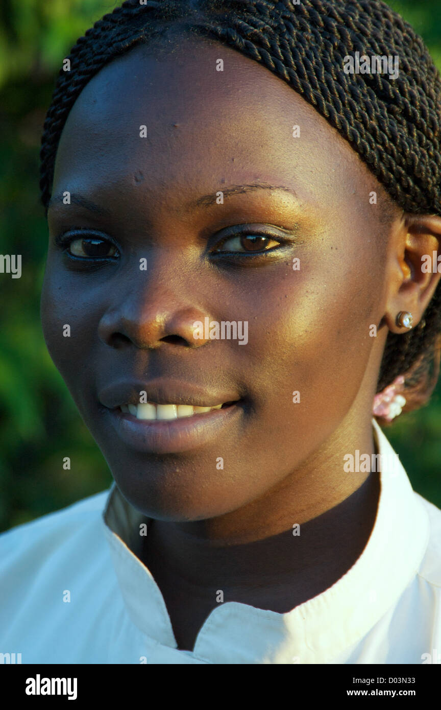Portrait of a woman that works at the Emon Pasha Hotel in Uganda, Africa Stock Photo