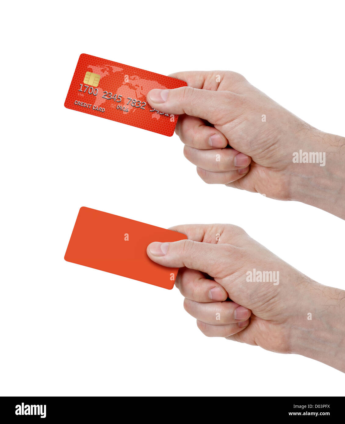 set of hands holding credit card and blank one Stock Photo