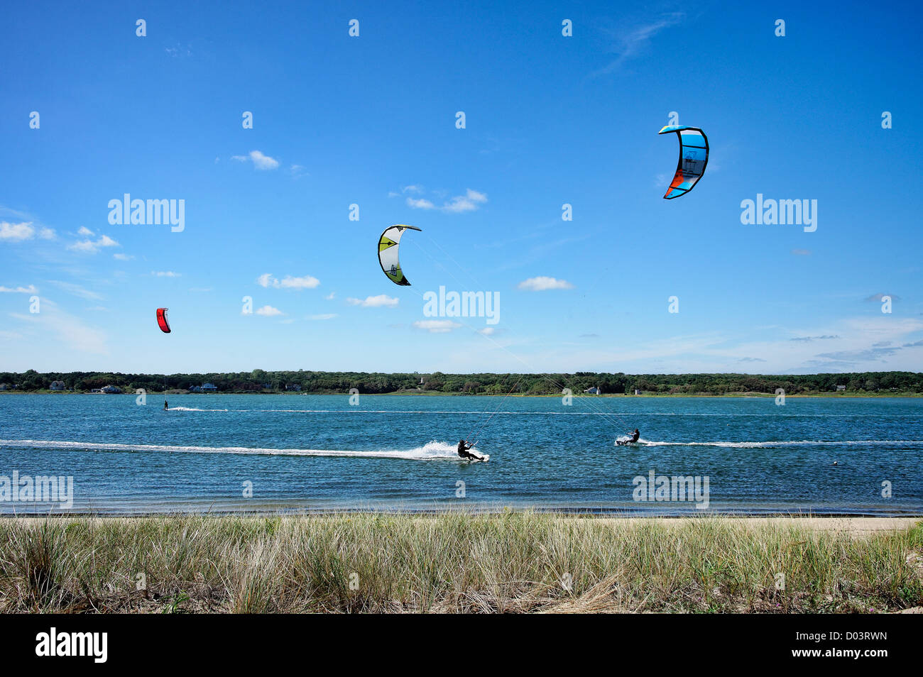 Kitesurfing, Sengekontac Pond, Martha's Vineyard, Massachusetts, USA