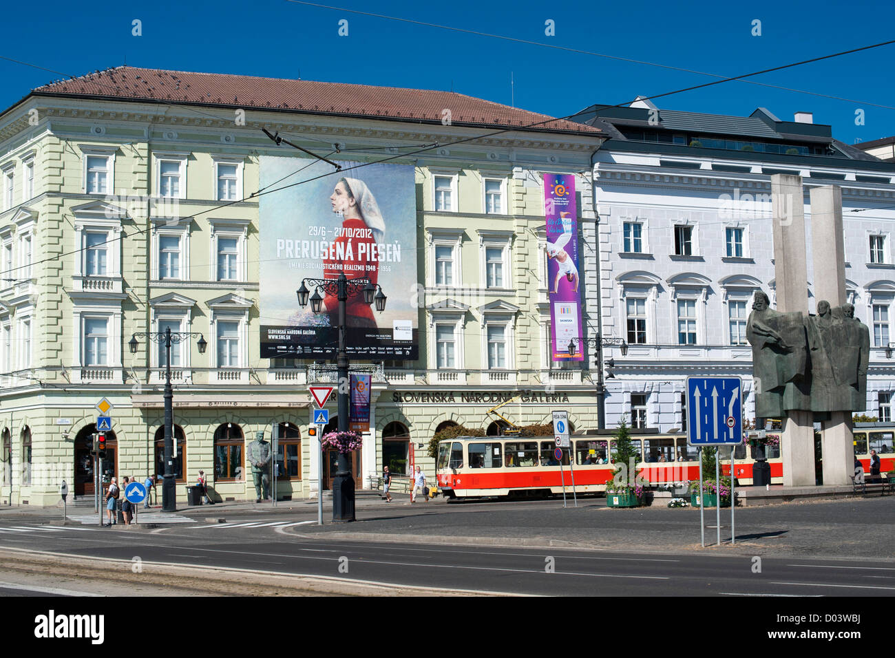 Tram in the streets of Bratislava, the capital of Slovakia. Stock Photo