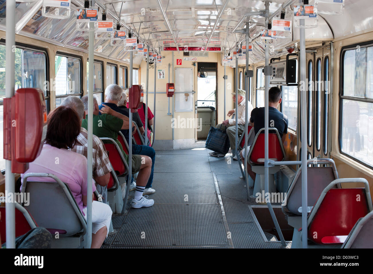 Interior of a tram in Bratislava, the capital of Slovakia. Stock Photo