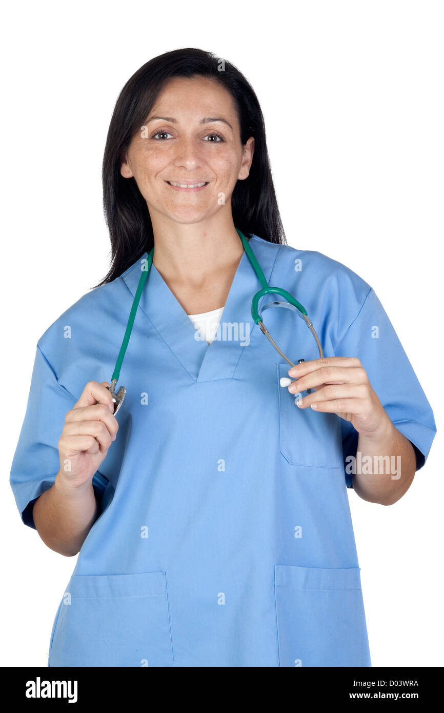 Happy doctor woman isolated on white background Stock Photo - Alamy