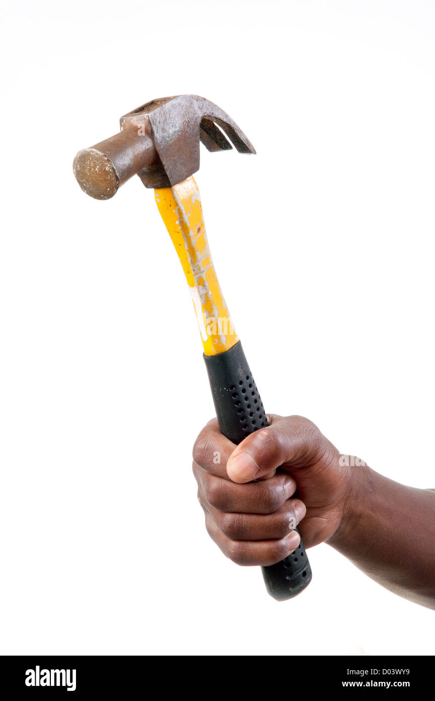 Action...hand holding a claw hammer Stock Photo