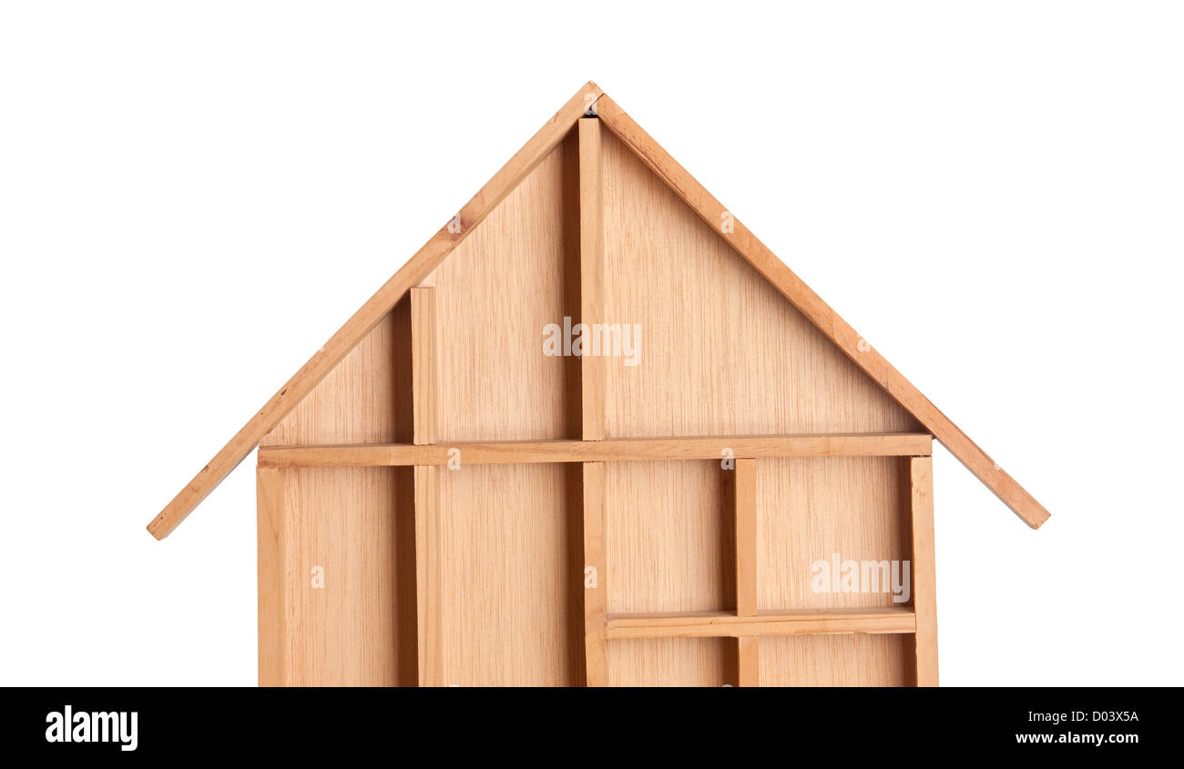 Symbolic wooden house isolated on white background Stock Photo - Alamy