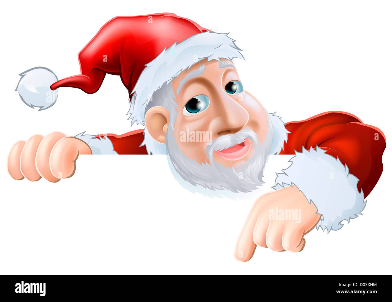 An illustration of a happy cartoon Santa smiling and pointing down Stock Photo