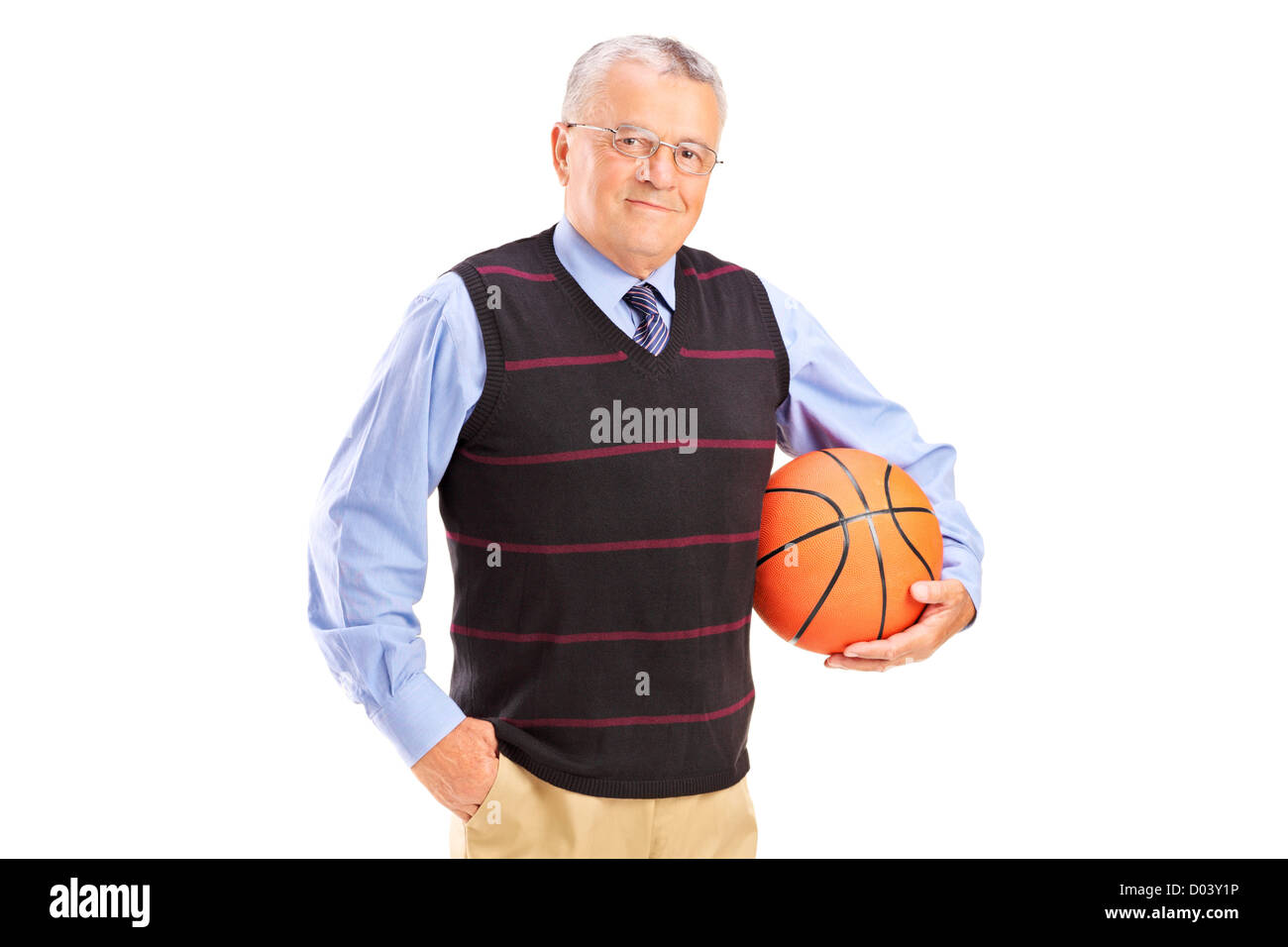 A gentleman holding a basketball isolated against white background