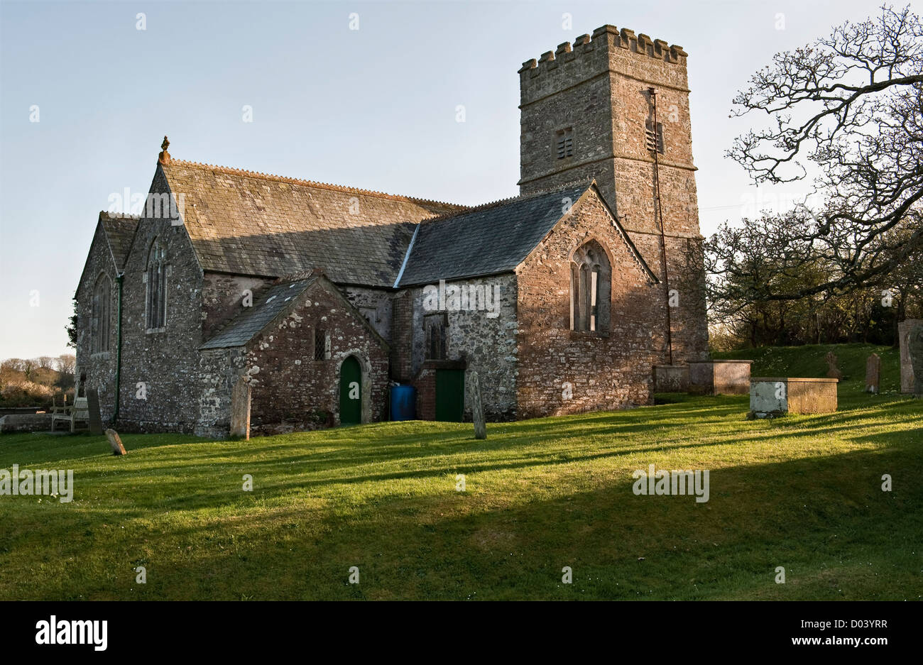 The Norman church of St Michael, Caerhays, Cornwall, UK Stock Photo