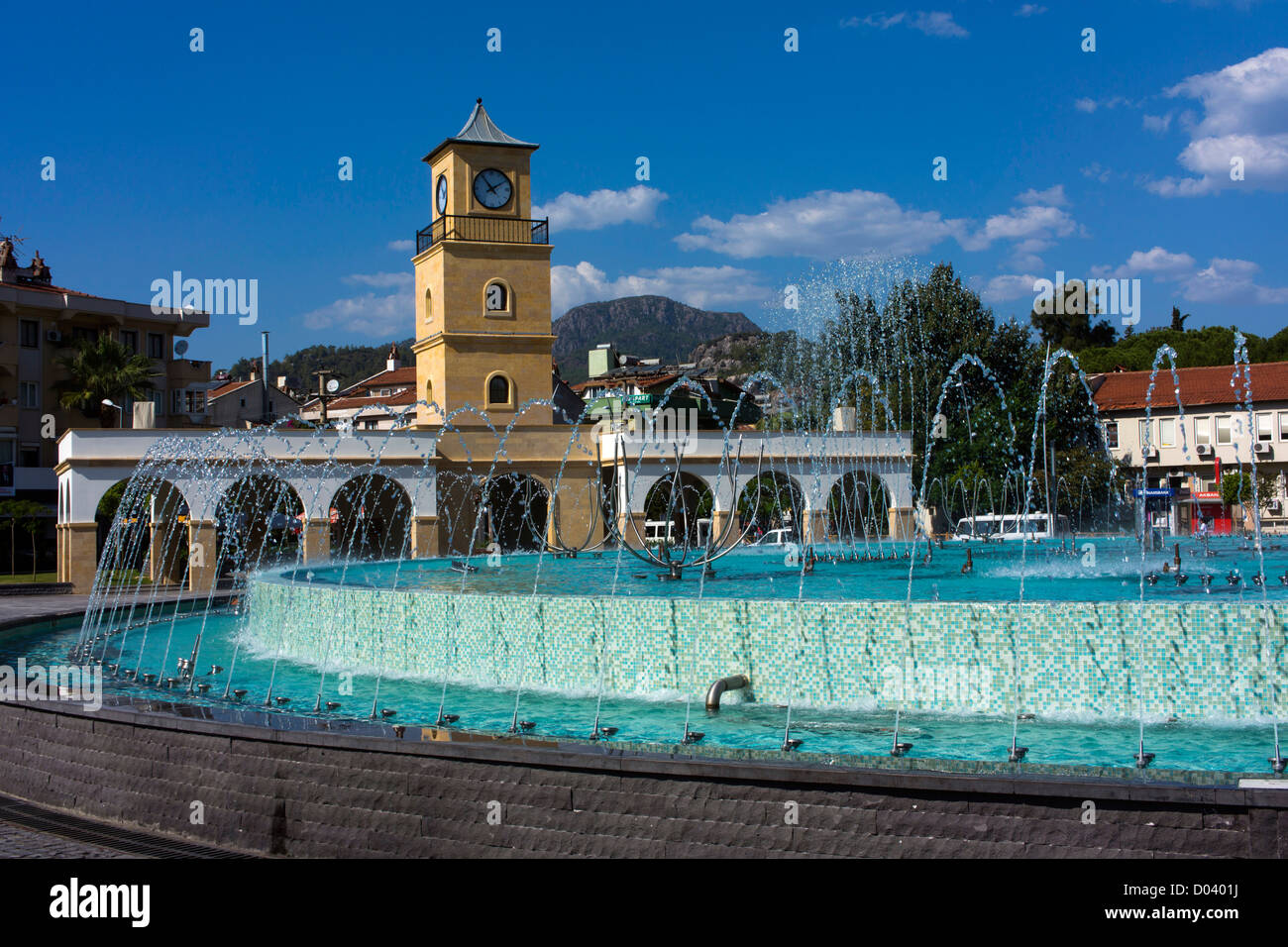 Fountain and public buildings, Marmaris, Turkey Stock Photo