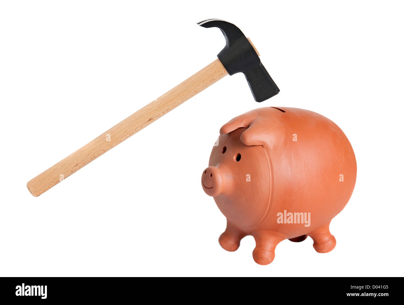 Piggy bank and hammer isolated on white Stock Photo - Alamy