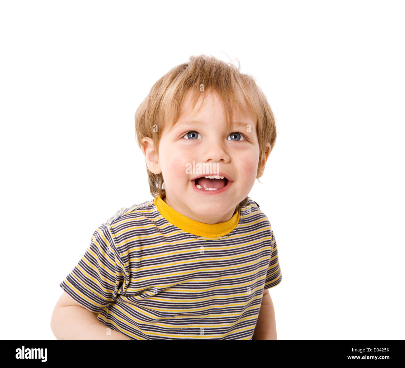 Happy Boy looking up laughing isolated on white Stock Photo Alamy
