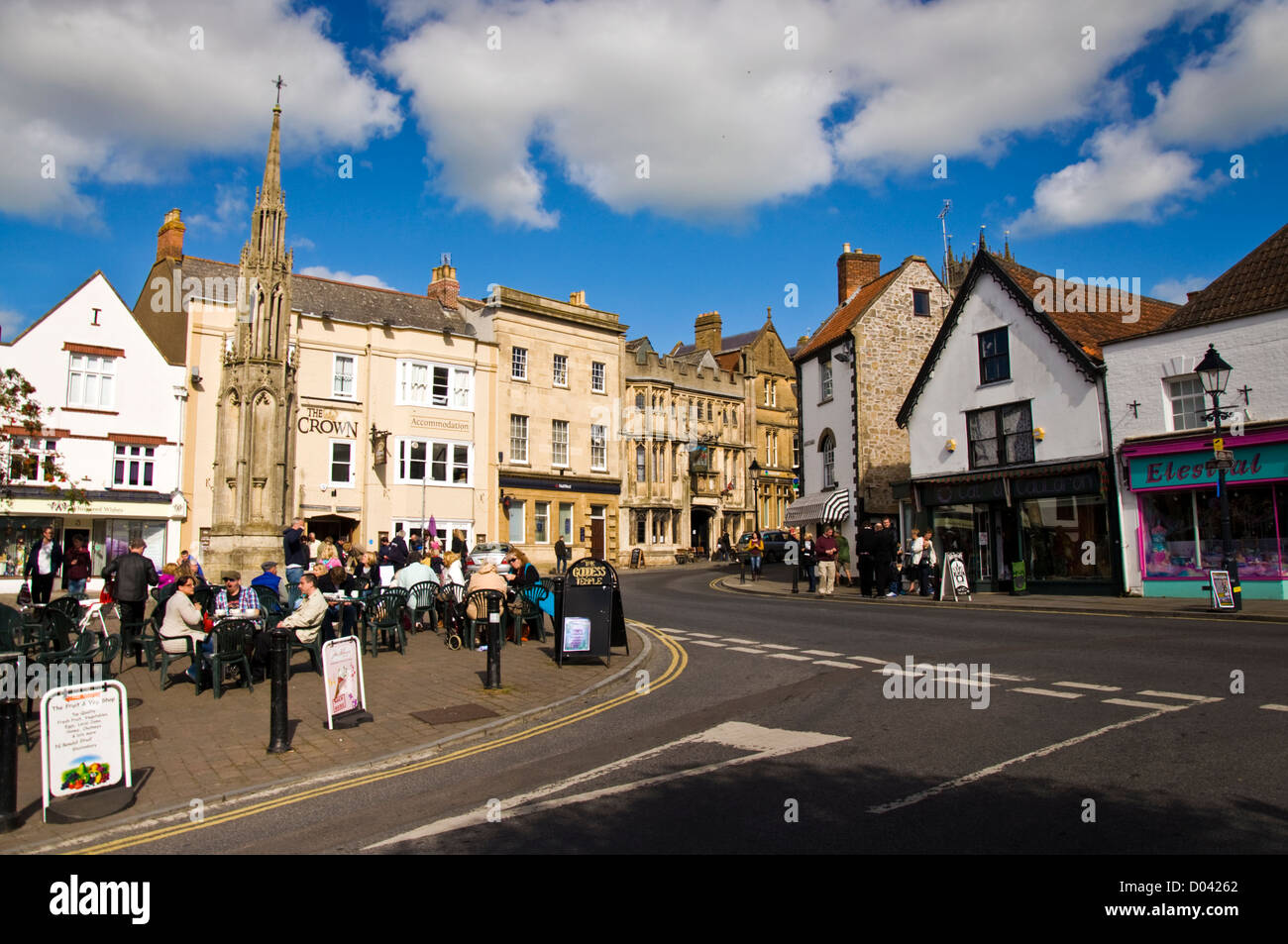 Market Place Glastonbury Somerset Heaphys Cafe and memorial in town