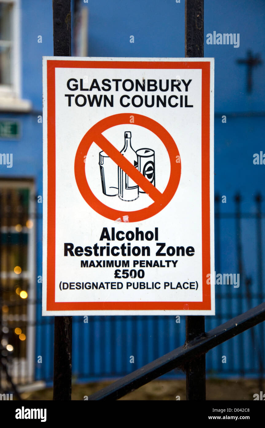 Alcohol Restriction Zone sign designated public place in Glastonbury