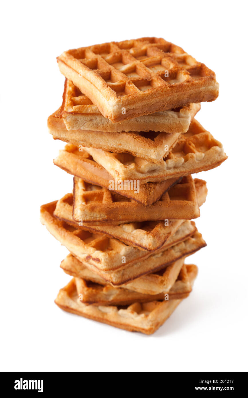 Big Pile Of Fresh Belgian Waffles On A White Background Stock Photo Alamy