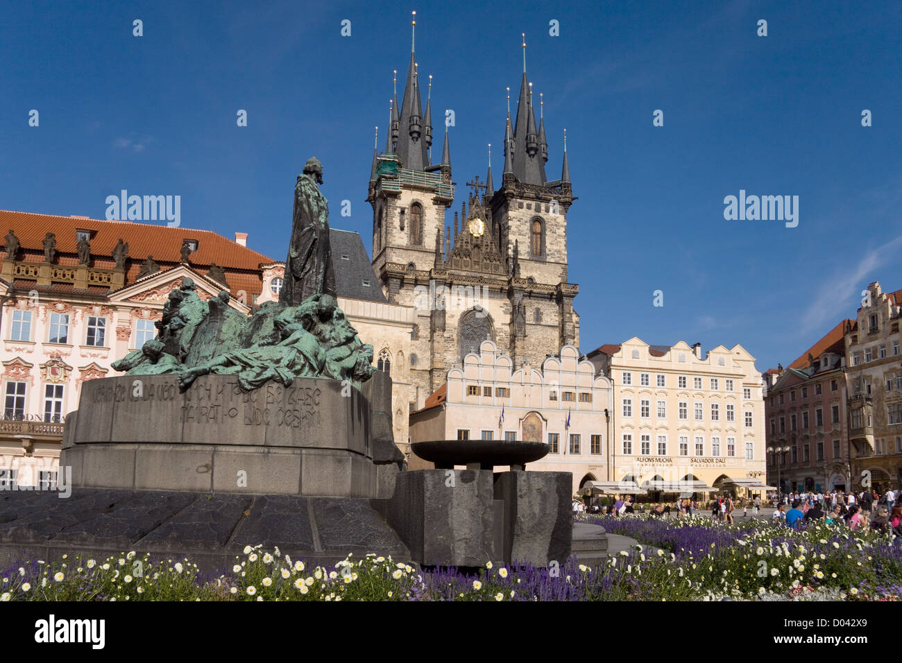 Old Town Square with Jan Hus Monument Stock Photo
