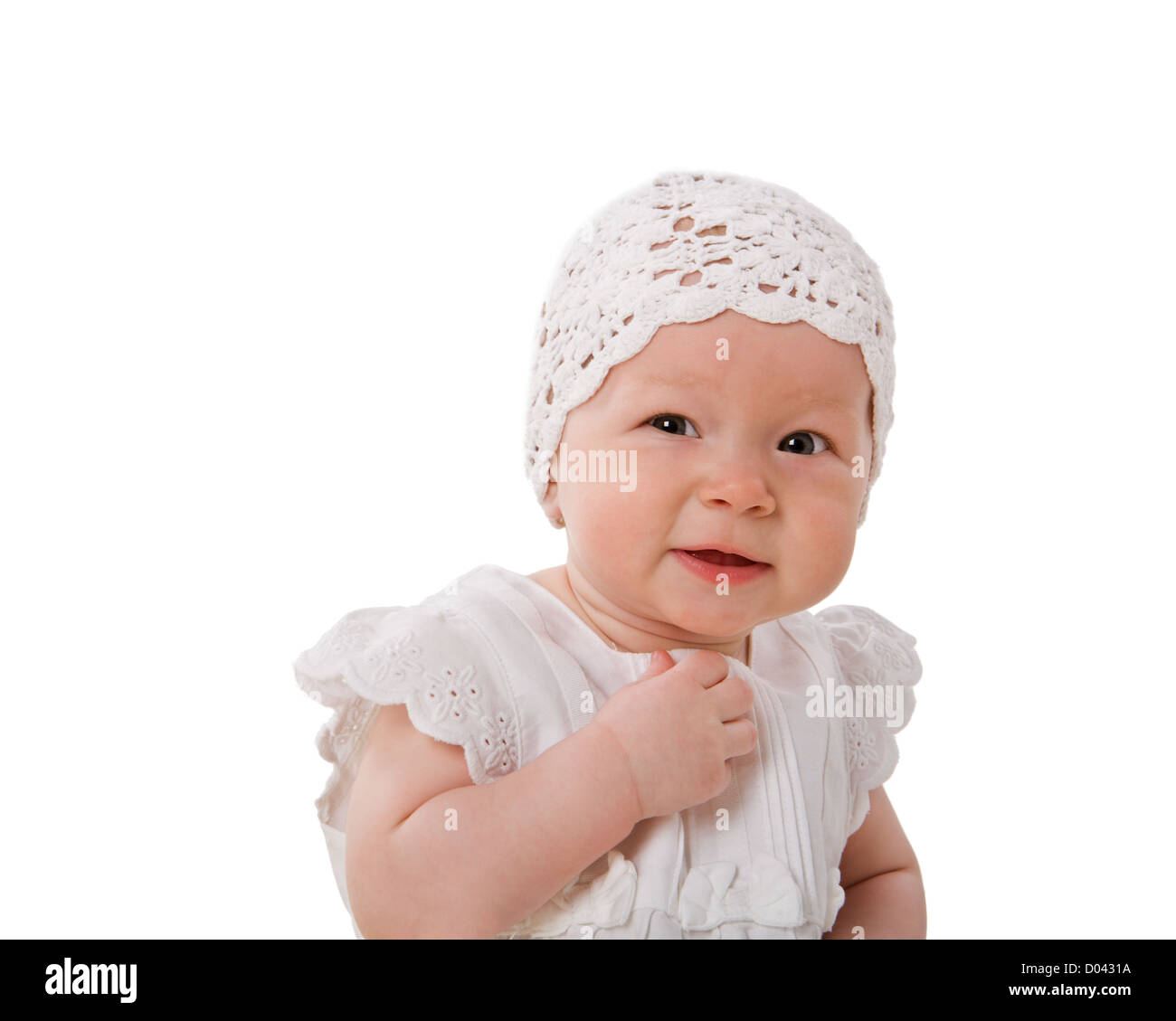 Six month Baby wearing hat isolated on white Stock Photo