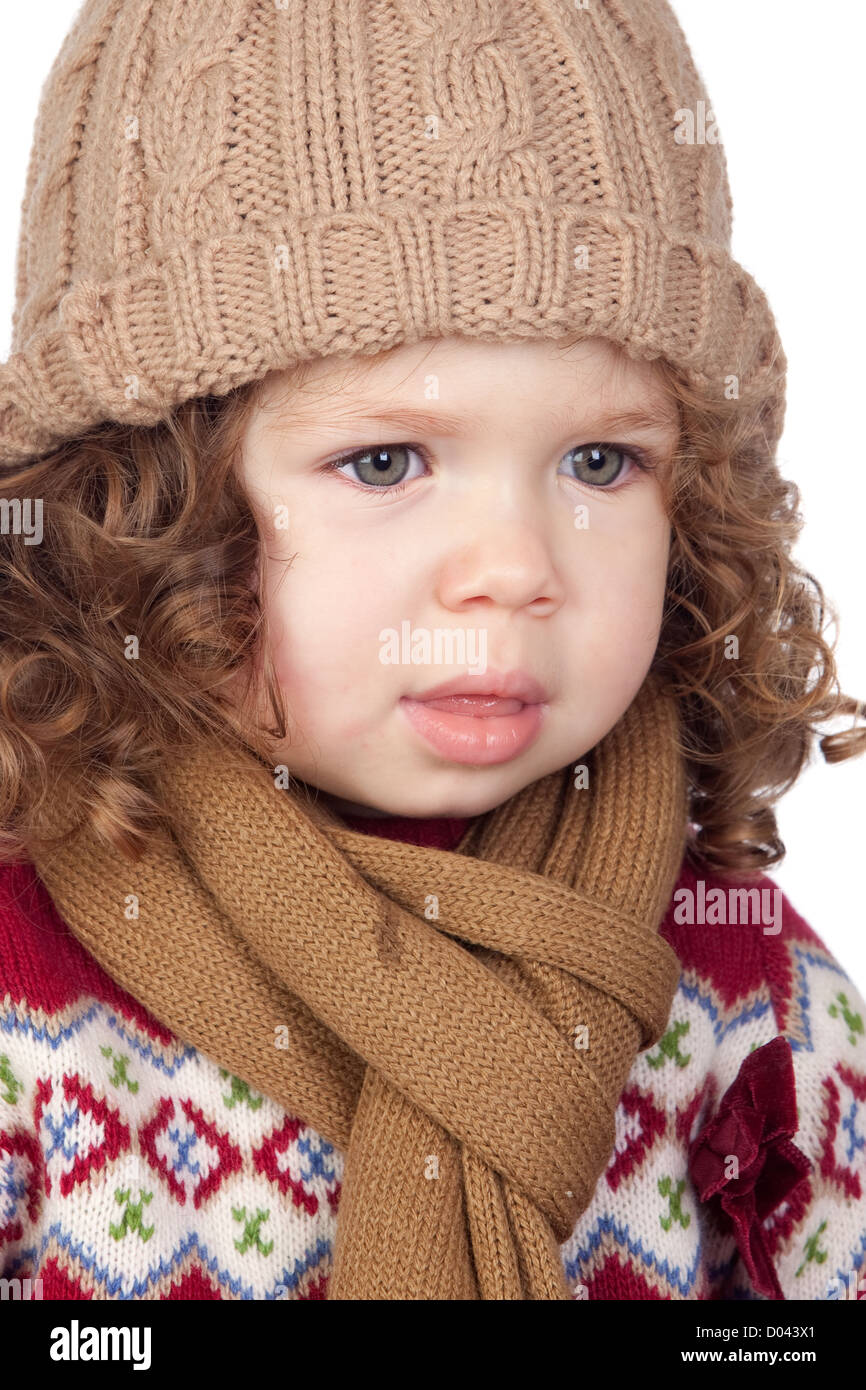 Beautiful baby girl with wool cap isolated over white background Stock Photo Alamy