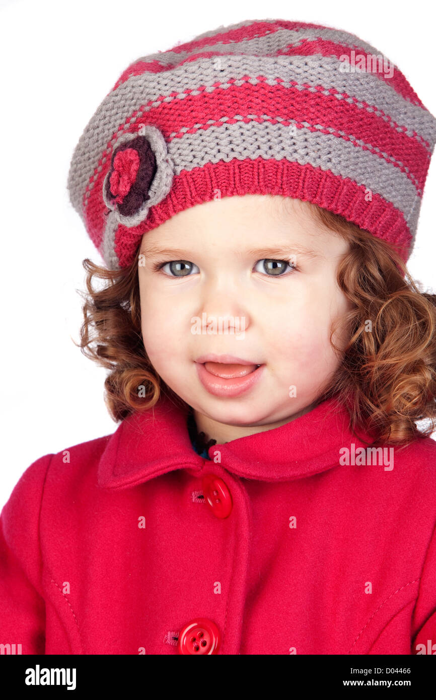 Smiling baby girl with wool cap isolated over white background Stock Photo Alamy
