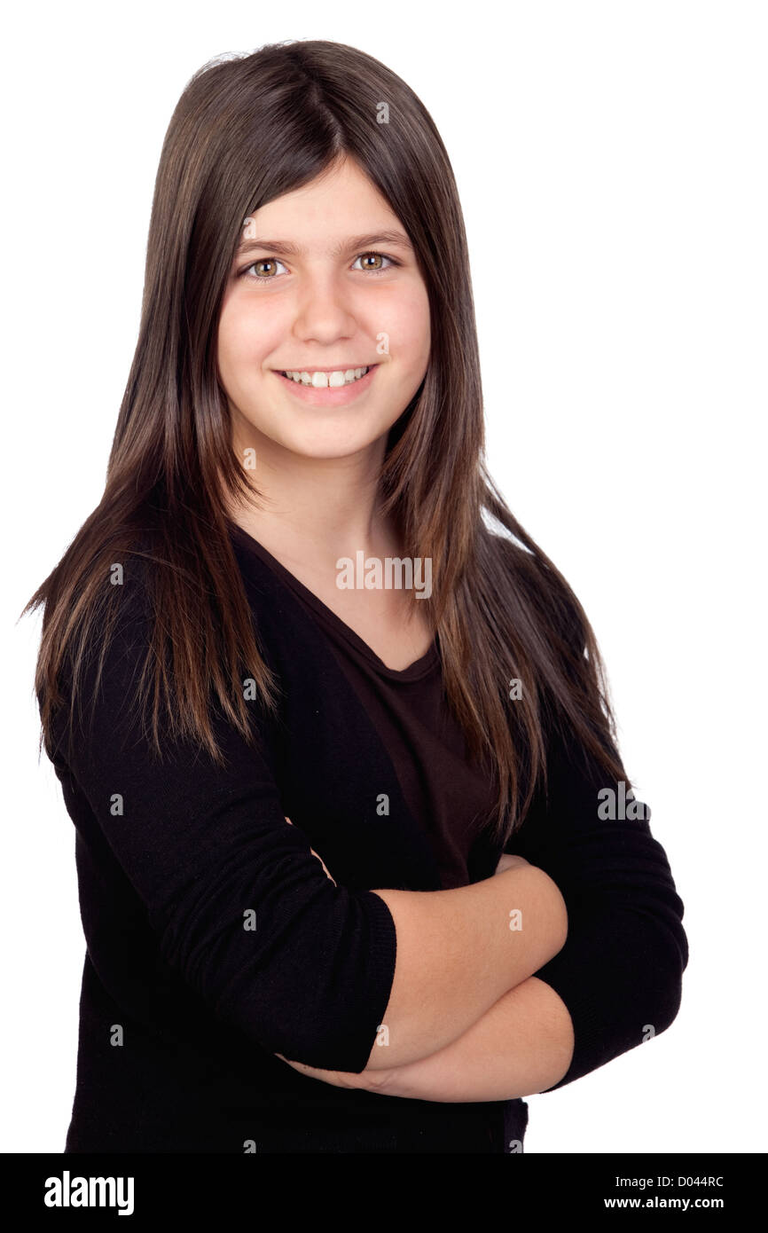 Adorable preteen girl isolated on white background Stock Photo - Alamy