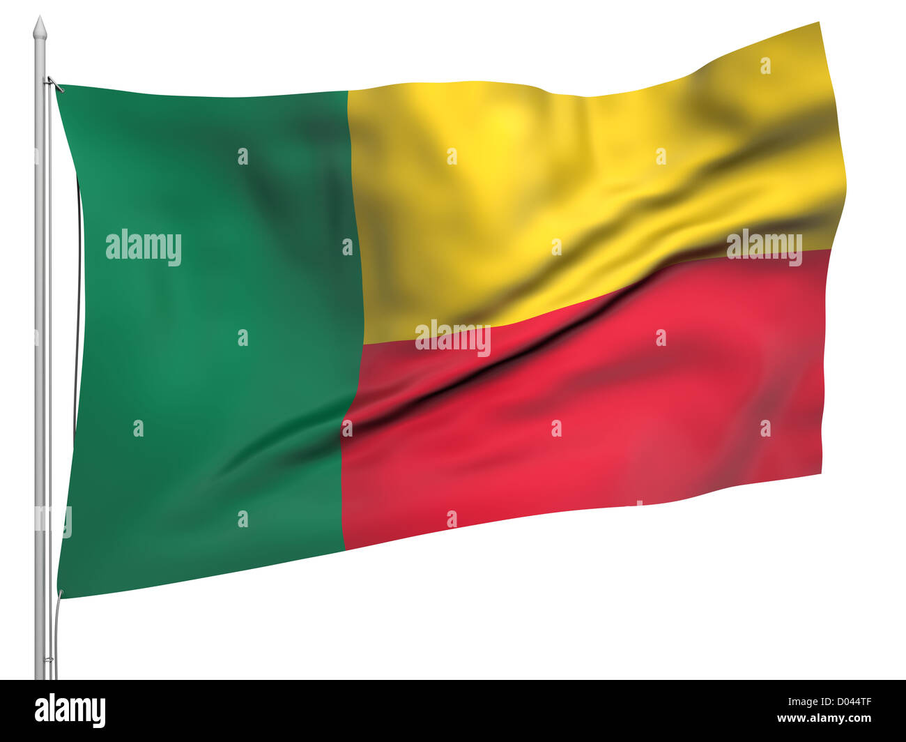 Flying Flag of Benin - All Countries Collection. Flag, flagstaff isolated image on white Stock Photo