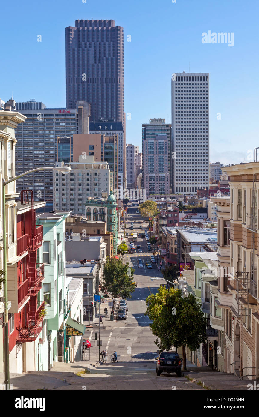 A high view of a San Francisco Kearny Street. Stock Photo