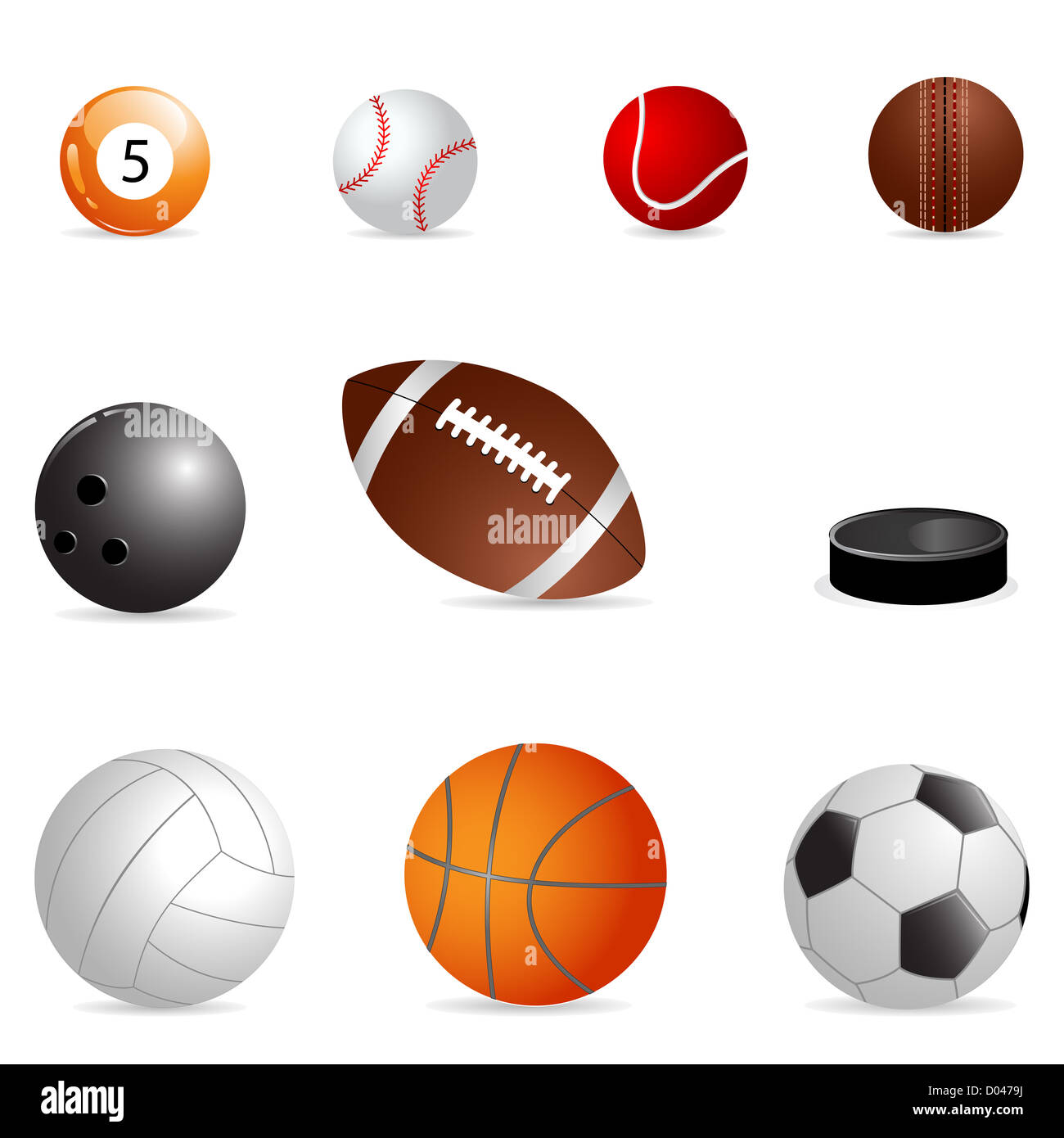 illustration of different balls on white background Stock Photo