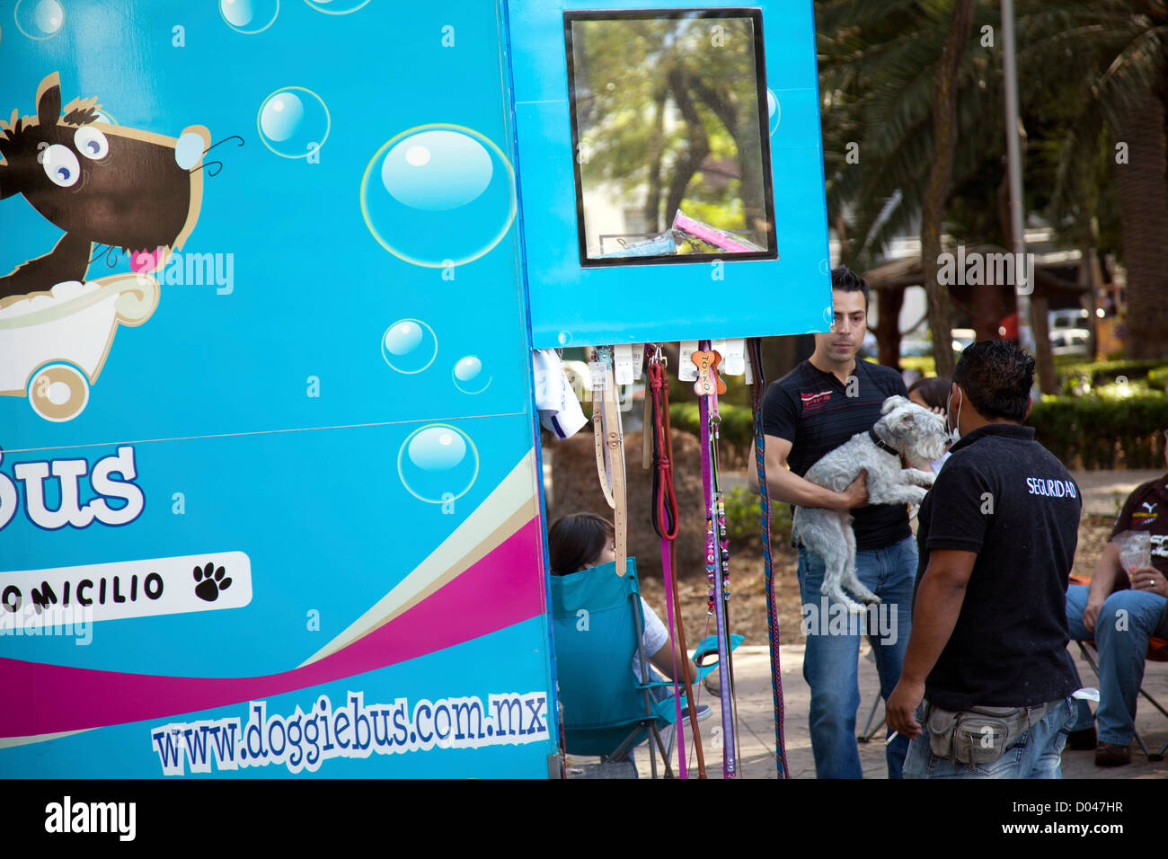 Portable Mobile Dog Groomer Trucks in Parque Mexico in Mexico City DF Stock Photo