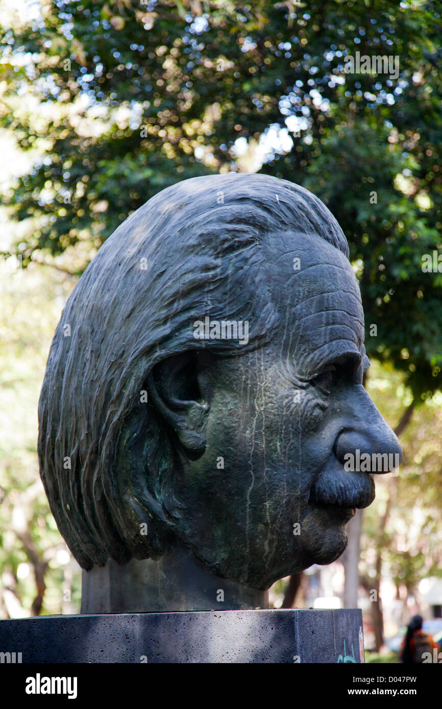Einstein Bronze Bust on Parque Mexico in Mexico City DF Stock Photo