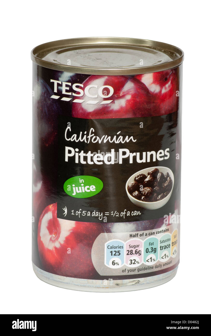 Tin Of Pitted Prunes Tinned Fruit Stock Photo