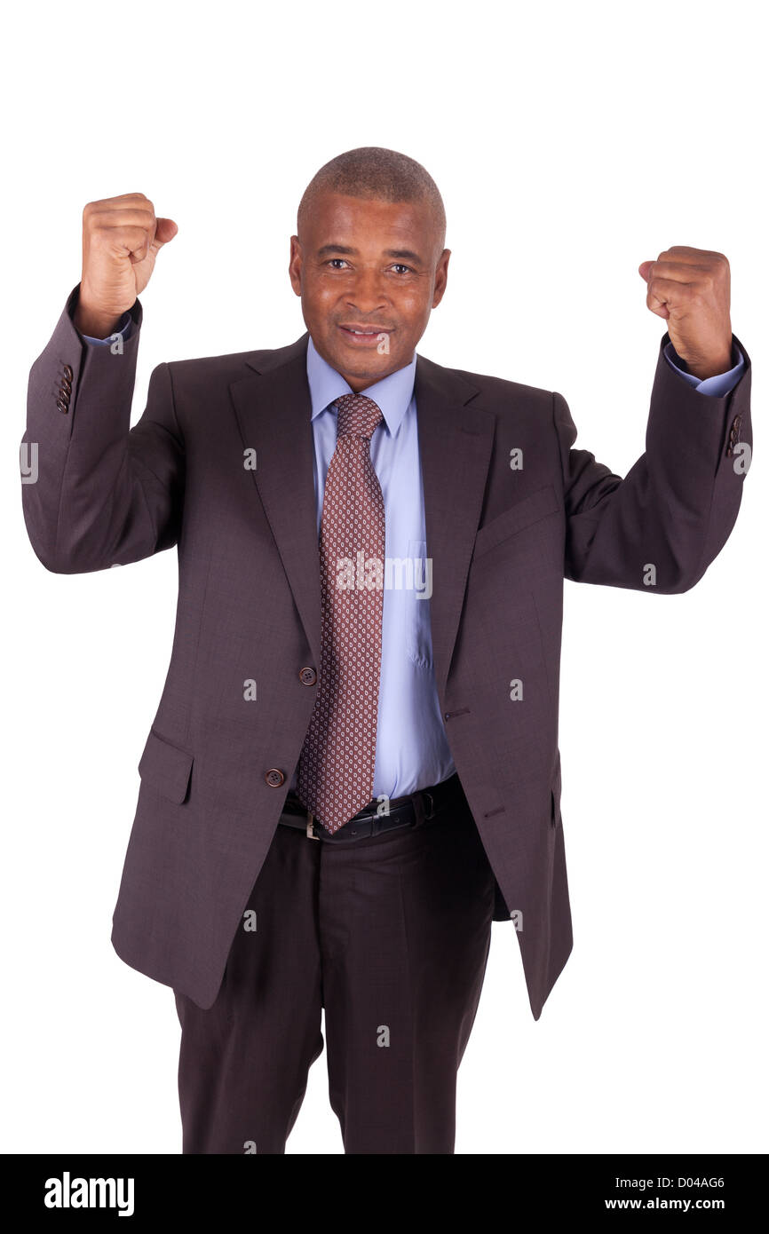 businessman with arms raised isolated on white background Stock Photo ...