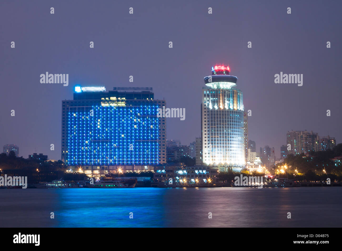 Xiamen downtown district night view in China Stock Photo