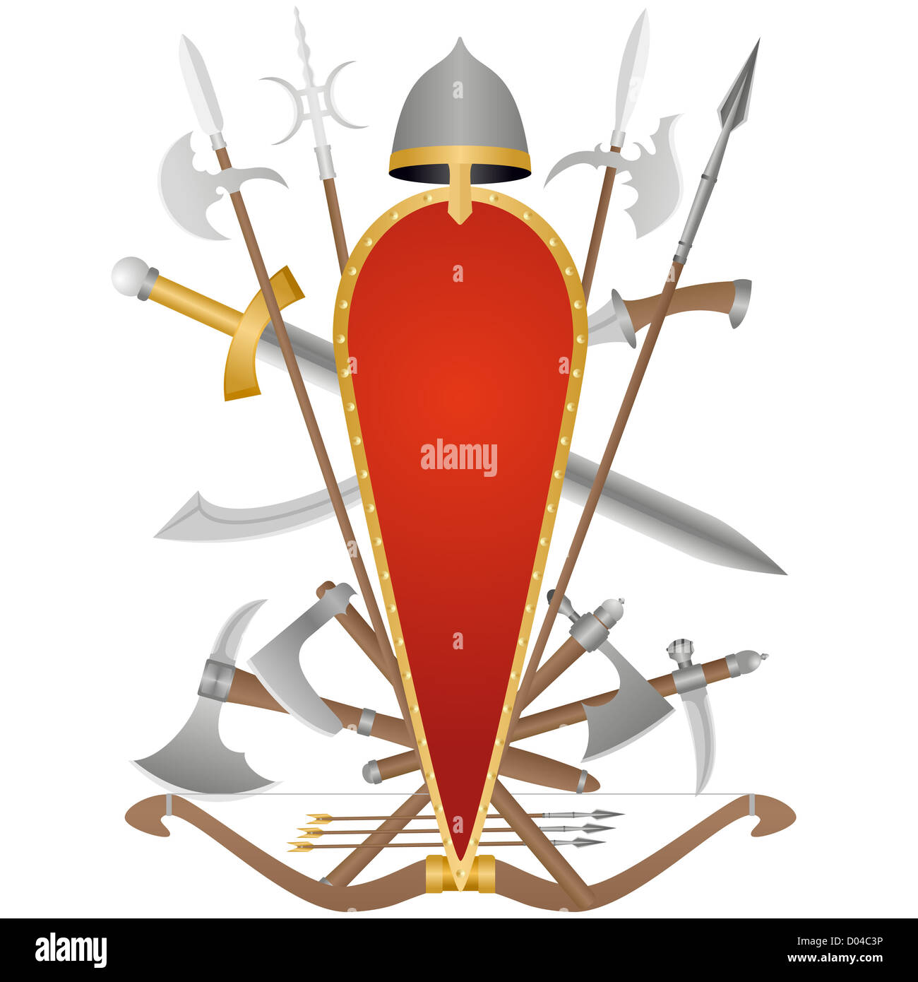 Weapon and armor of the ancient soldier. An illustration on a white background. Stock Photo