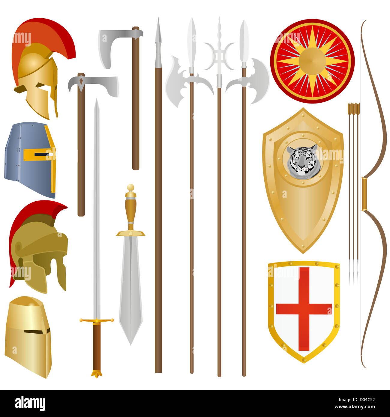 Weapon and armor of the ancient soldier. An illustration on a white background. Stock Photo
