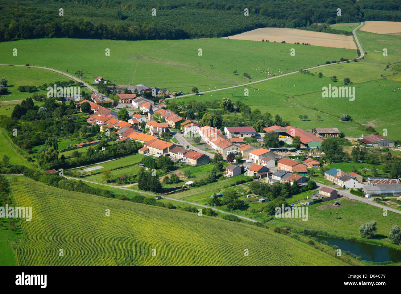 Aerial view of french village of Hemilly. Moselle, Lorraine, France Stock Photo