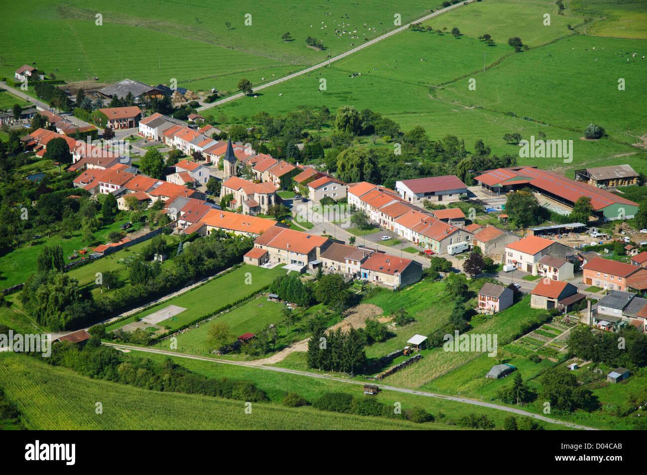 Aerial view of french village of Hemilly. Moselle, Lorraine, France Stock Photo